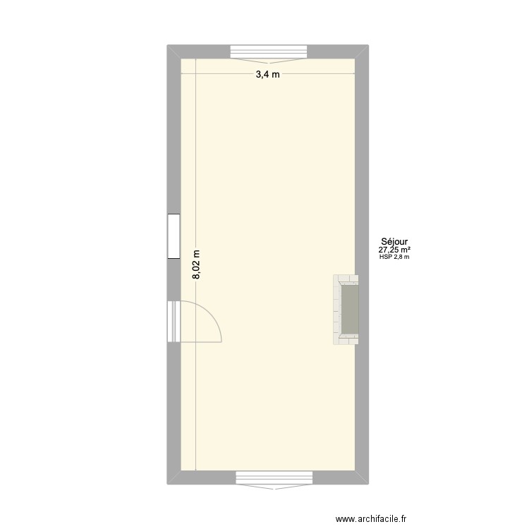 Salon séjour. Plan de 1 pièce et 27 m2