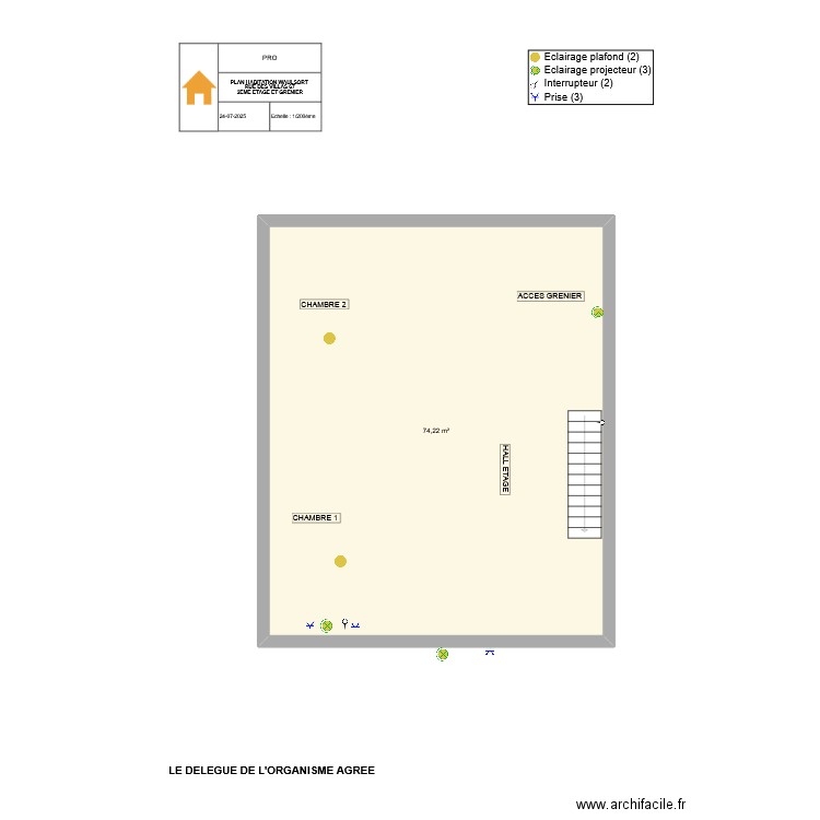 PLAN HABITATION DE WAULSORT 2EME ETAGE. Plan de 1 pièce et 74 m2