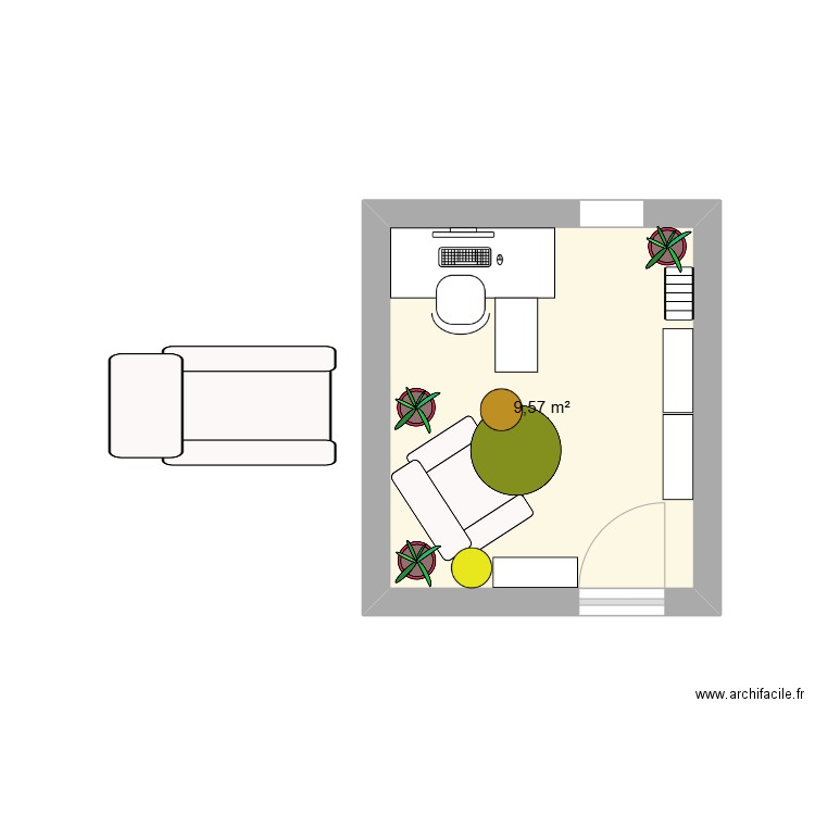 Bureau 2. Plan de 1 pièce et 10 m2