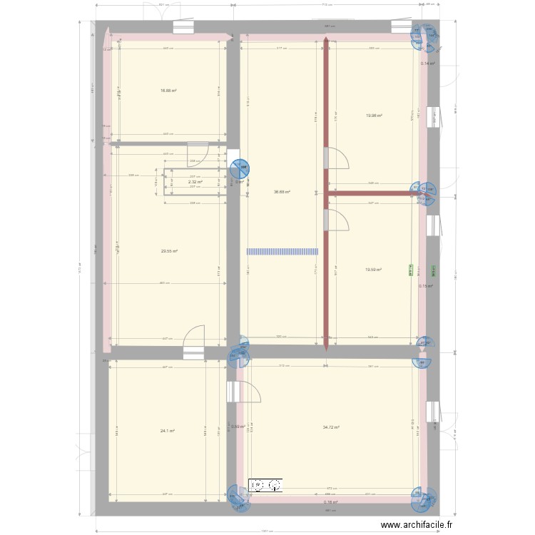 Etage complet 1la vilaine. Plan de 21 pièces et 384 m2