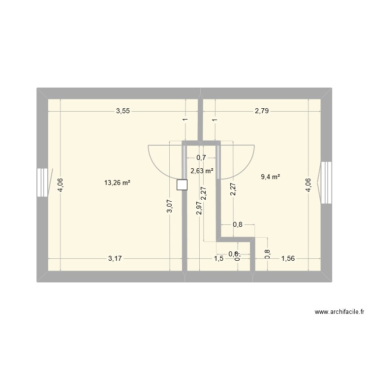 3eme etage. Plan de 3 pièces et 25 m2