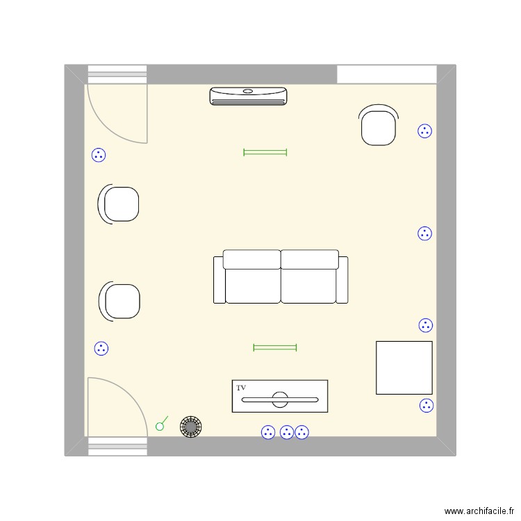 espace loisir. Plan de 1 pièce et 23 m2