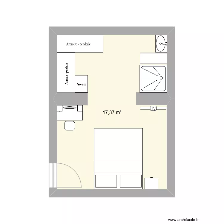 chambre. Plan de 1  et 17 m²