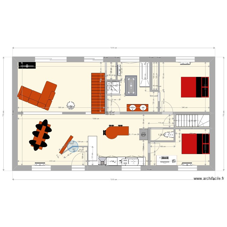 musse1. Plan de 3 pièces et 87 m2