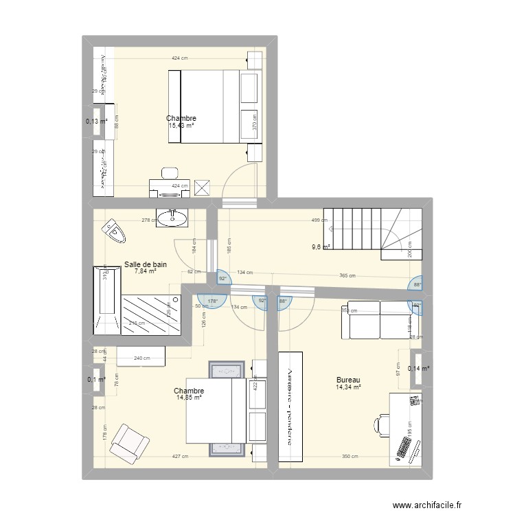 Maison Guillaume & Manon - Etage. Plan de 8 pièces et 62 m2