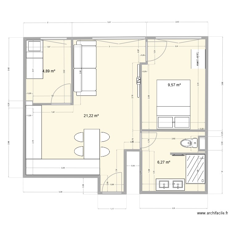 LE PHYRRA. Plan de 6 pièces et 42 m2