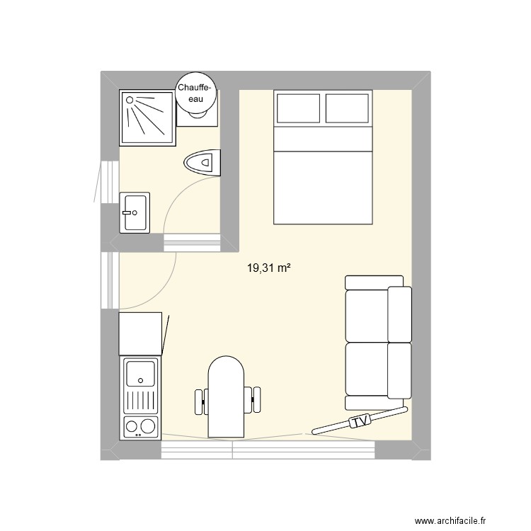 PROJET 2. Plan de 1 pièce et 19 m2