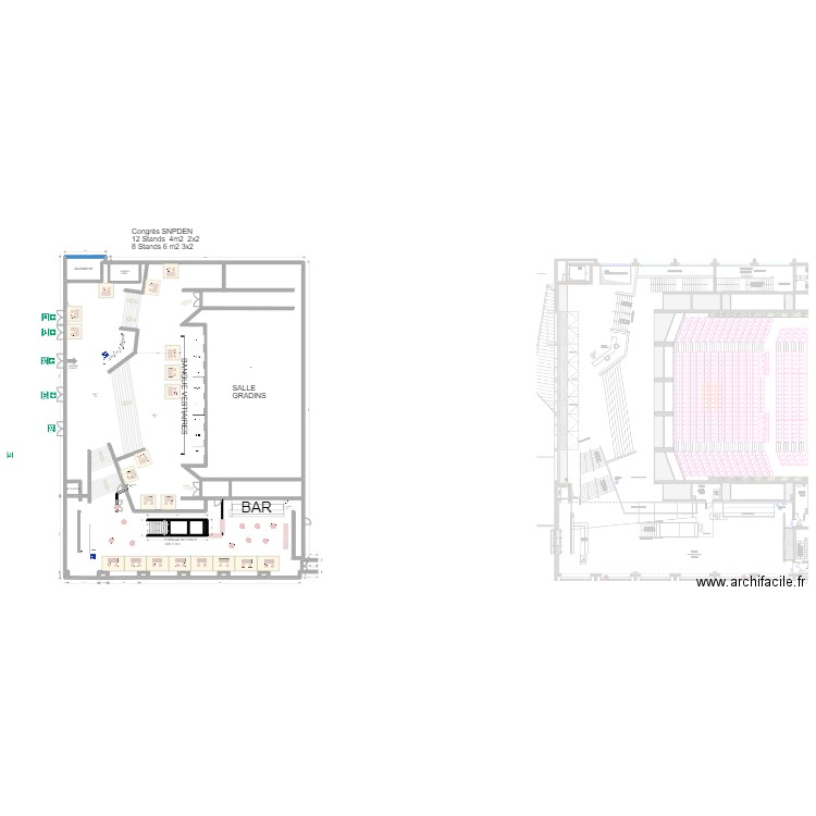 Auditorium hall et espace détente Congrès SNPDEN 12St et 8St épuré. Plan de 12 pièces et 58 m2