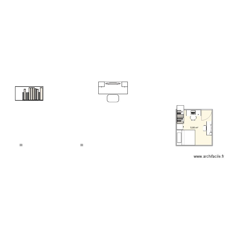 math. Plan de 1 pièce et 6 m2