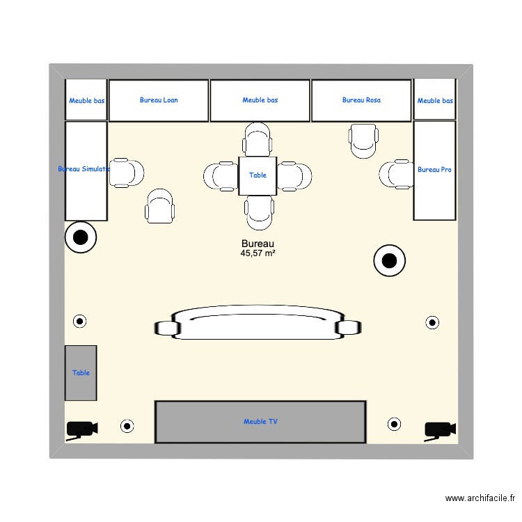 Bureau. Plan de 1 pièce et 46 m2