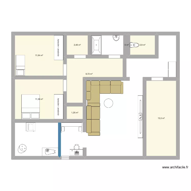 NEY. Plan de 8 pièces et 52 m²