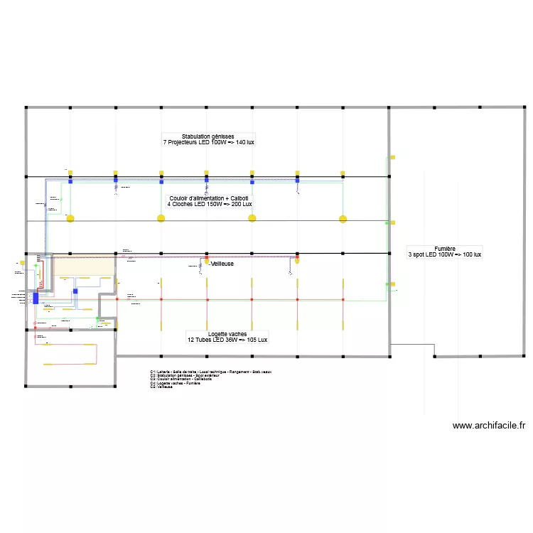Eclairage hangar (v3). Plan de 