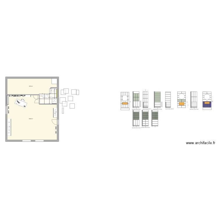 sdb haut 2025_70x90_carrelage80x80. Plan de 3 pièces et 74 m2