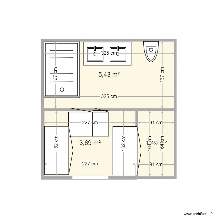 sde dressing. Plan de 3 pièces et 11 m2