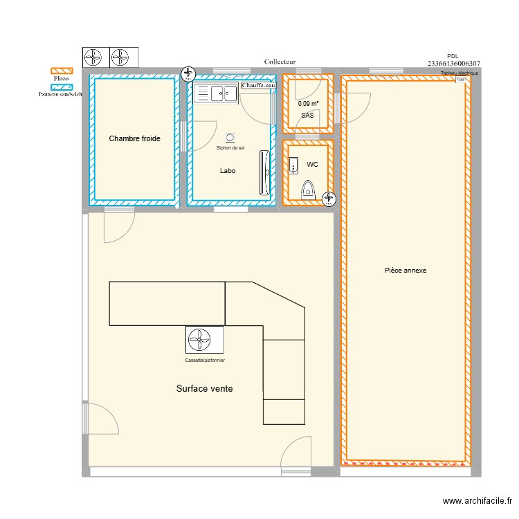 Local Boucherie. Plan de 9 pièces et 136 m2