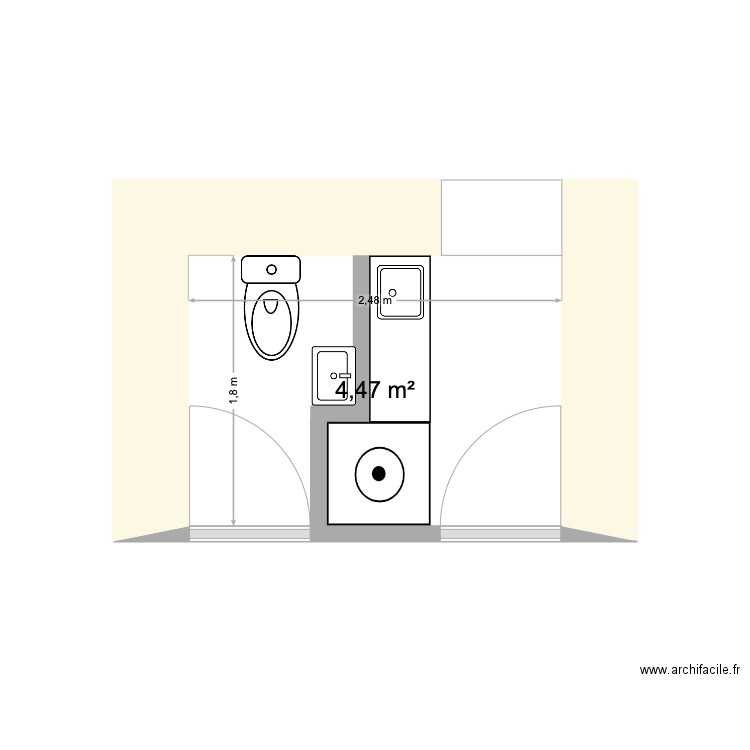 buanderie + WC. Plan de 1 pièce et 4 m2