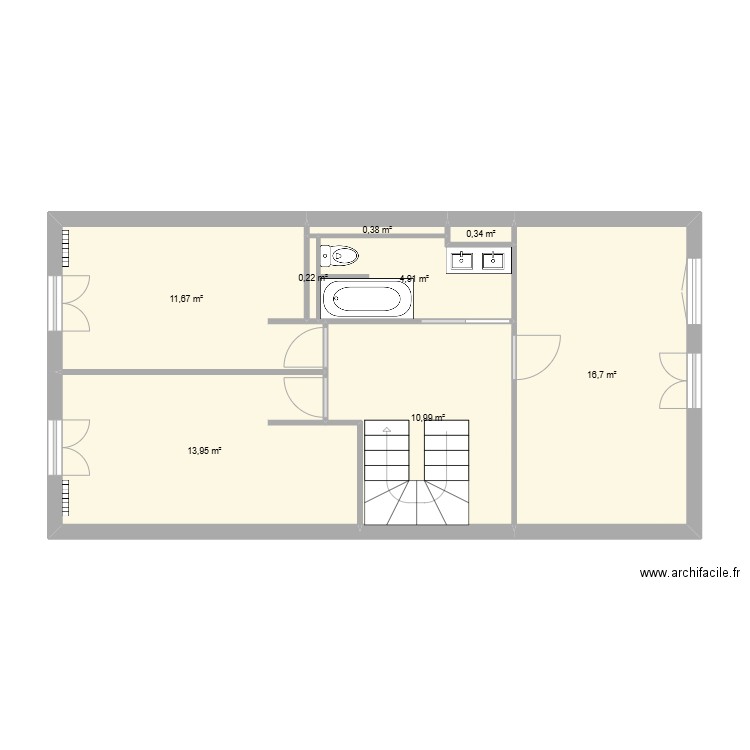 TVX  R+1. Plan de 8 pièces et 59 m2