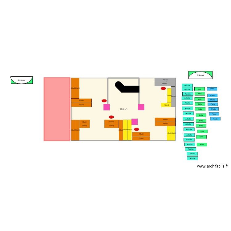 Salon J26 Léon. Plan de 1 pièce et 60 m2