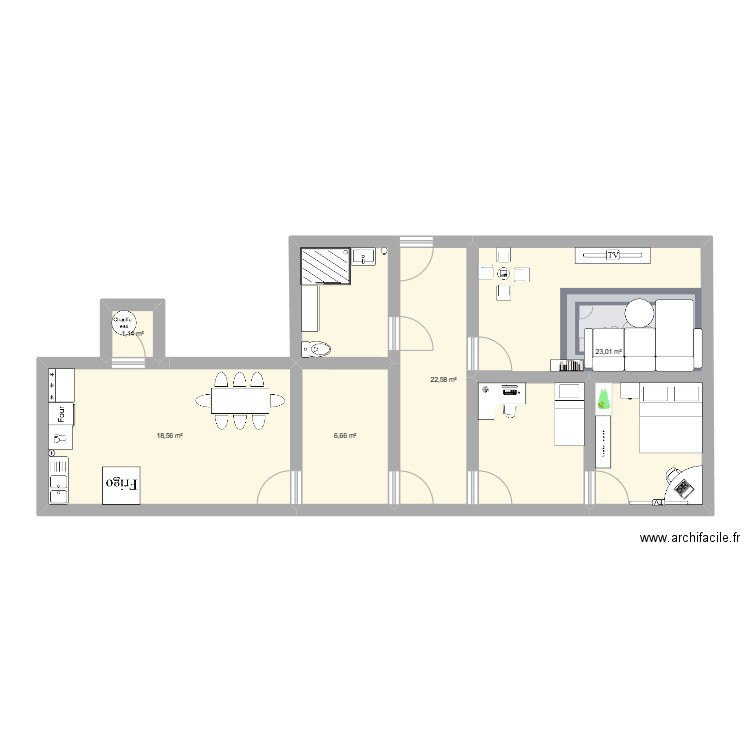 Maquette n3. Plan de 5 pièces et 72 m2