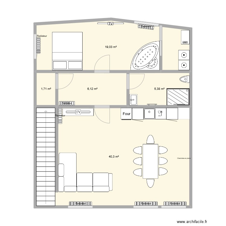 Maison pigeon 2 chambres. Plan de 5 pièces et 73 m2