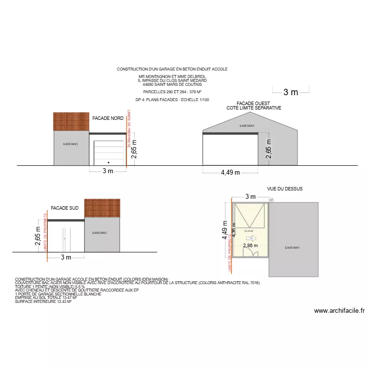 DP 4 MONTAGNON. Plan de 1  et 12 m²
