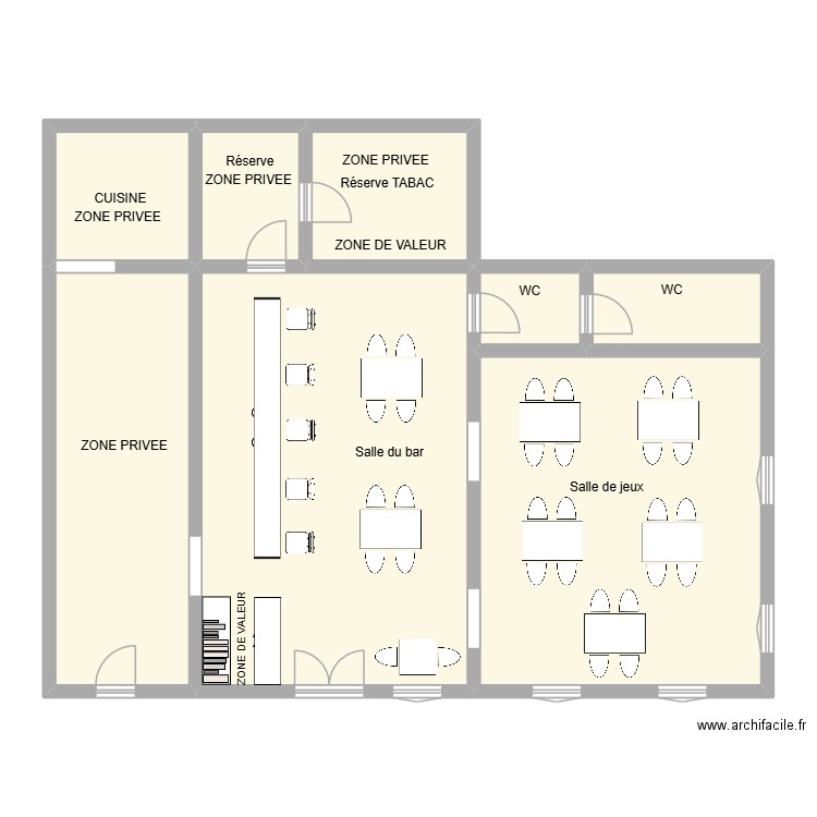 Plan tabac le dynamique. Plan de 8 pièces et 133 m2