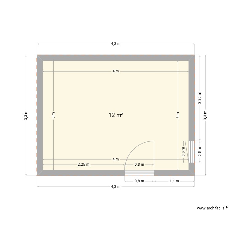 local technique. Plan de 1 pièce et 12 m2
