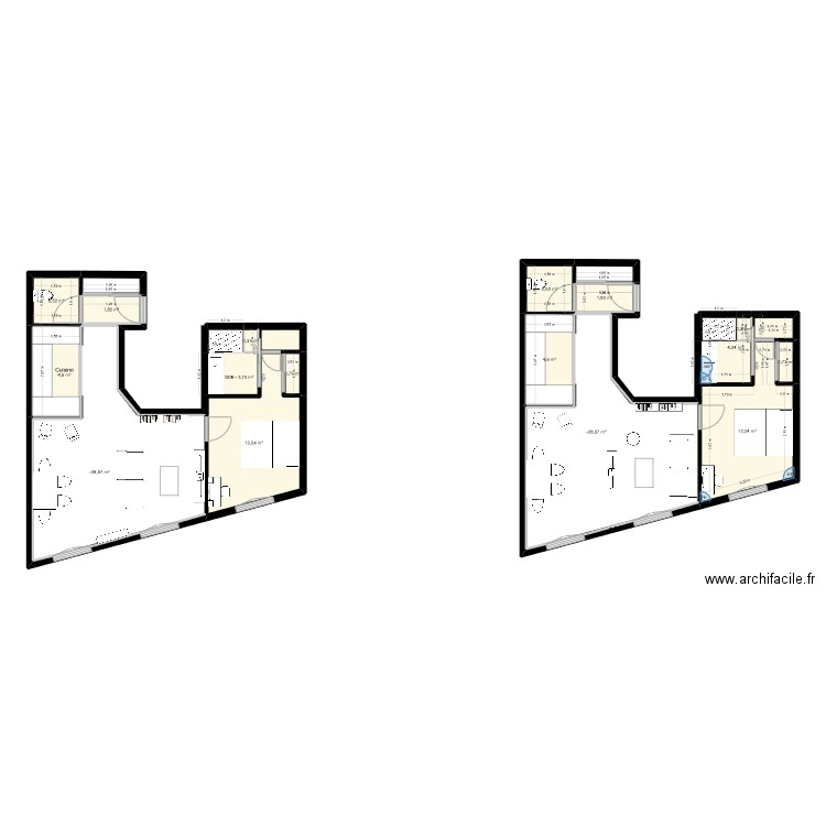 Plan AC dupliqué. Plan de 16 pièces et 108 m2