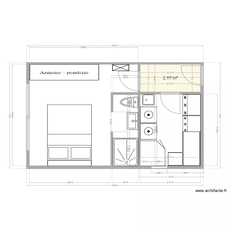 chambre+ buanderie1.7. Plan de 1  et 2 m²