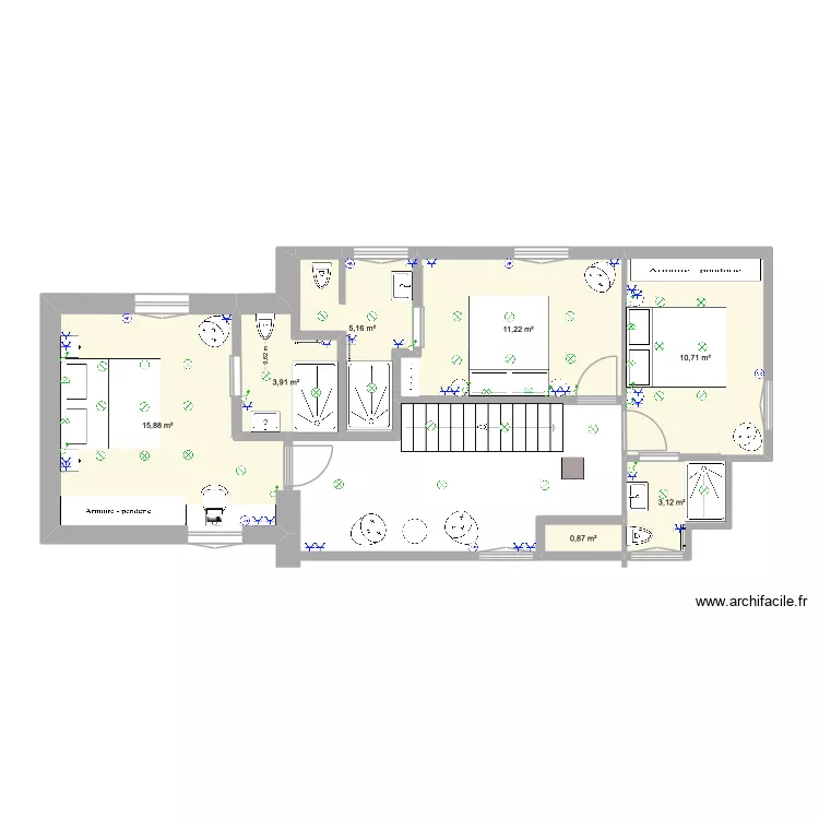 Piriac &eacute;tage 2e variante &eacute;lectricit&eacute;. Plan de 7  et 51 m²