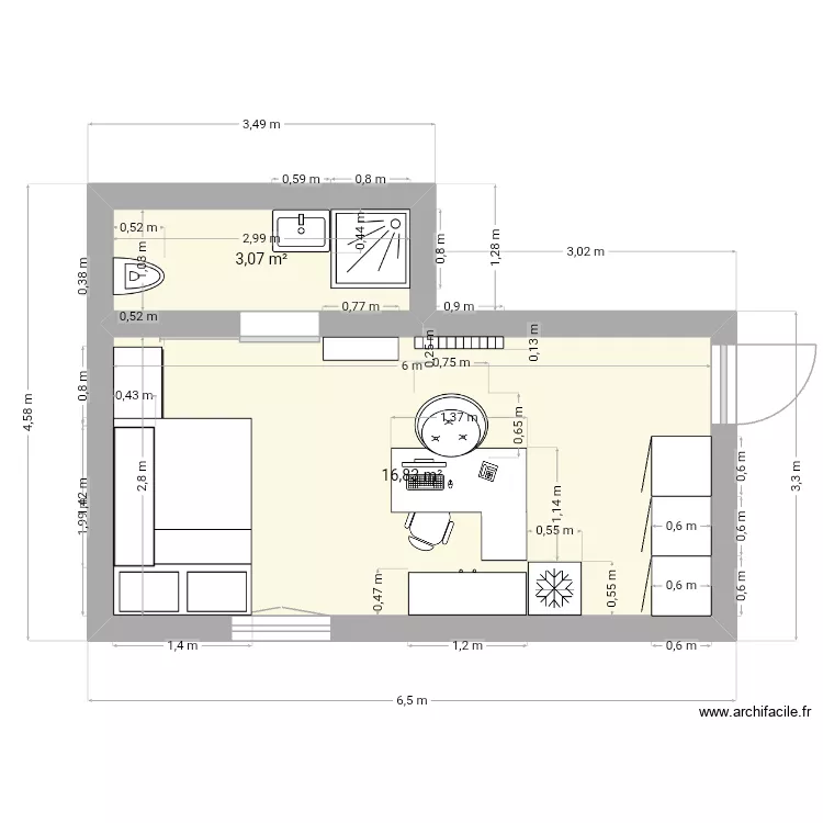 Studio chamoson. Plan de 2 pièces et 20 m²