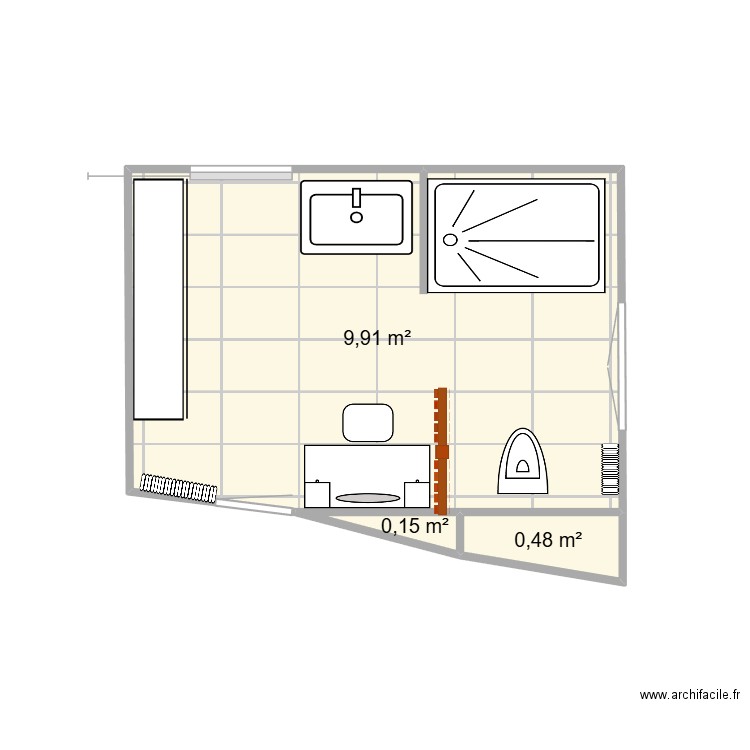 Salle de bain. Plan de 3 pièces et 11 m2