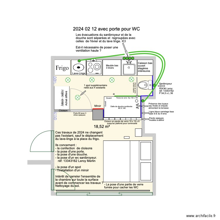 2024 02 12 avec porte pour WC . Plan de 0 pièce et 0 m2