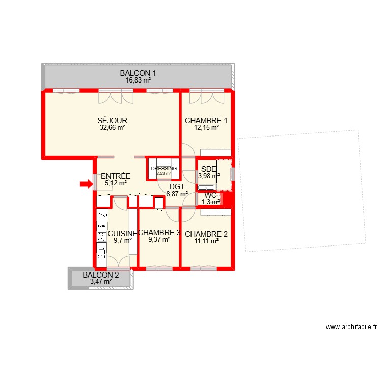 BI 289862. Plan de 15 pièces et 134 m2