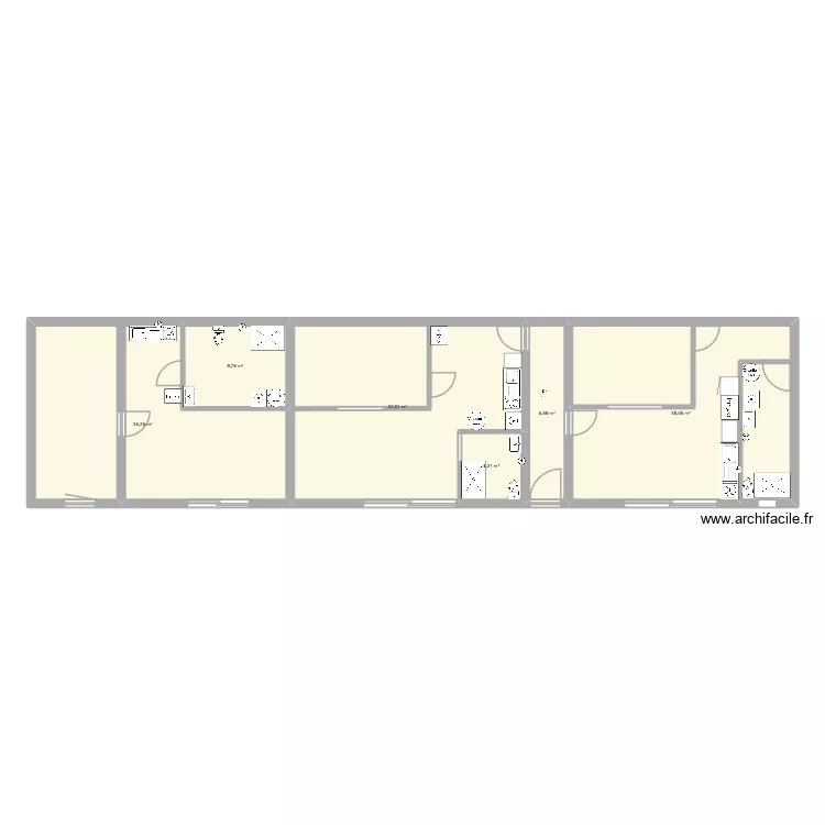 plan 3 apparts. Plan de 6  et 130 m²
