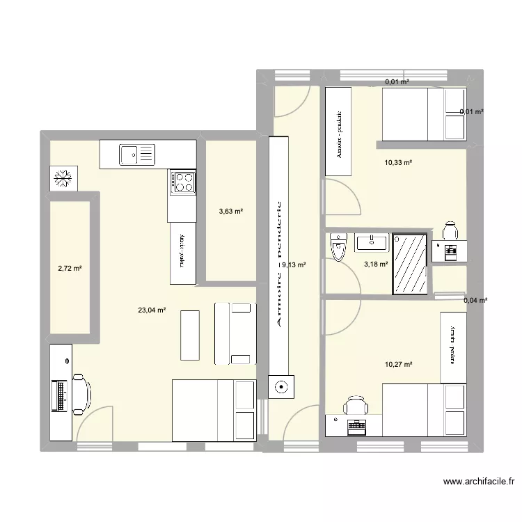 RDJ. Plan de 10  et 62 m²