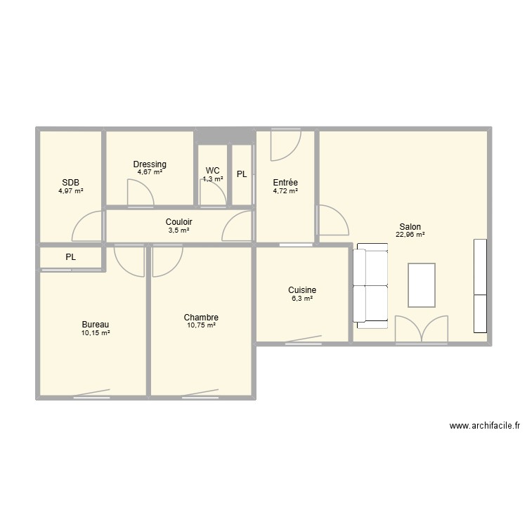 logement lourdines. Plan de 12 pièces et 72 m2