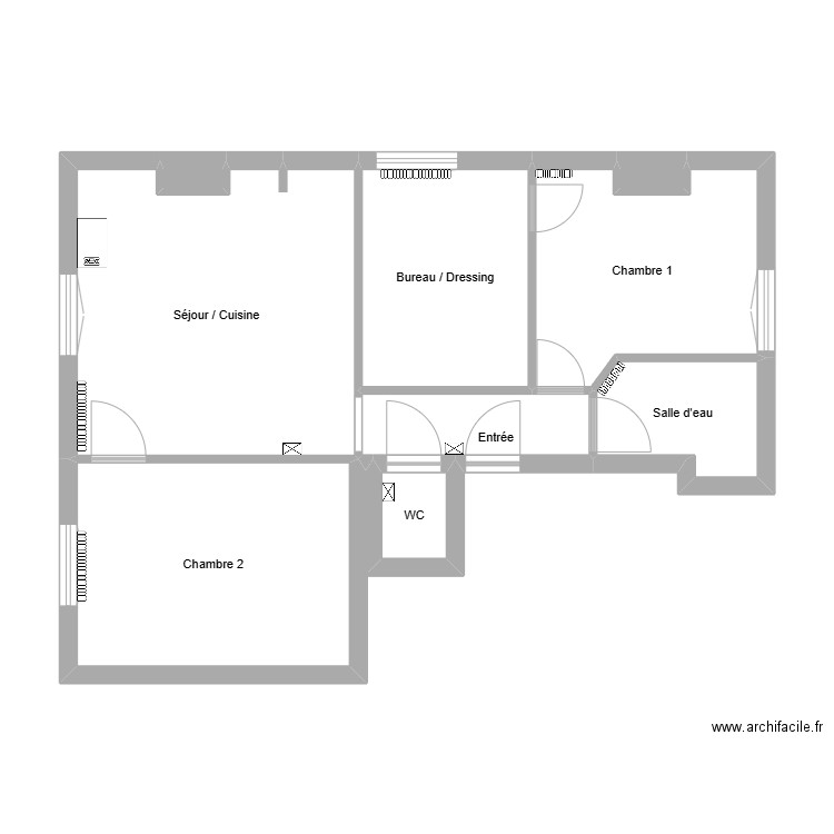 Plessis vide. Plan de 9 pièces et 54 m2