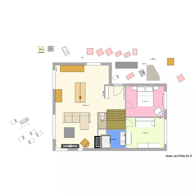 Maison THISE V1. Plan de 5  et 74 m²