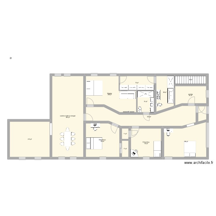 Planta 1. Plan de 14 pièces et 178 m2