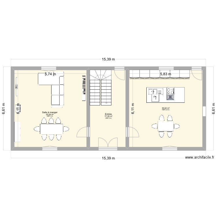 Étage. Plan de 3 pièces et 88 m2