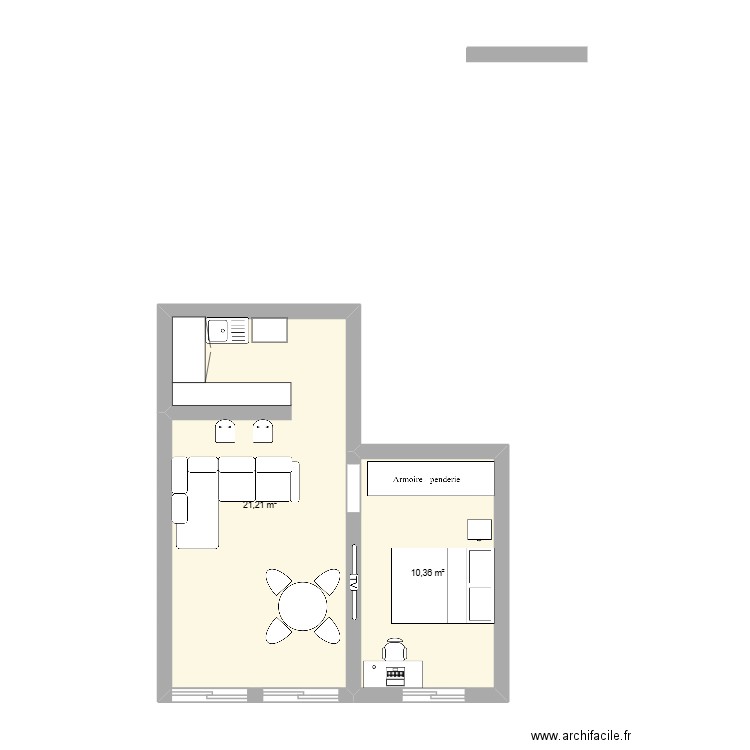 Brux. Plan de 2 pièces et 32 m2