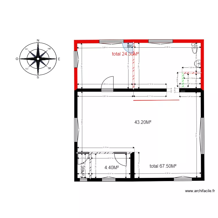 villenauxe  existant et projet avec A. Plan de 4 pièces et 69 m²
