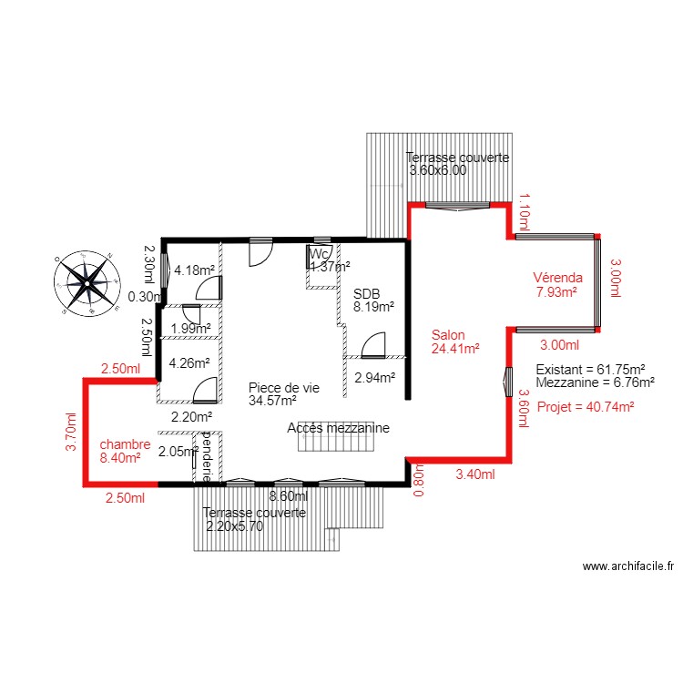 existant chalet 49. Plan de 4 pièces et 113 m2