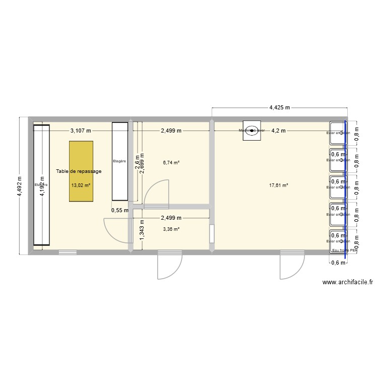 Plan de la buanderie. Plan de 4 pièces et 41 m2
