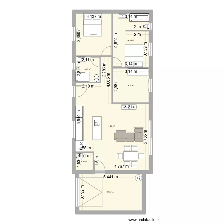 coco. Plan de 7  et 102 m²