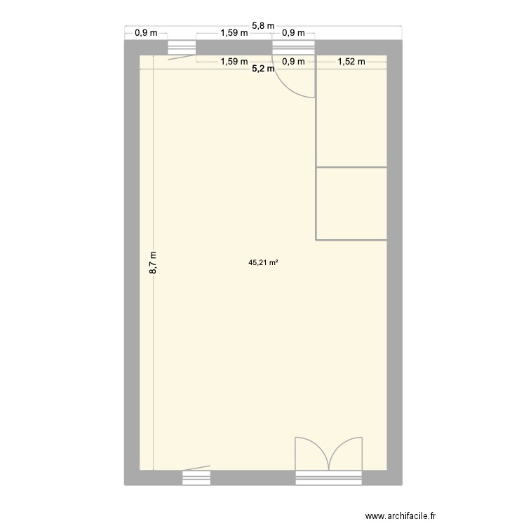 77 square vincent van gogh. Plan de 1 pièce et 45 m2