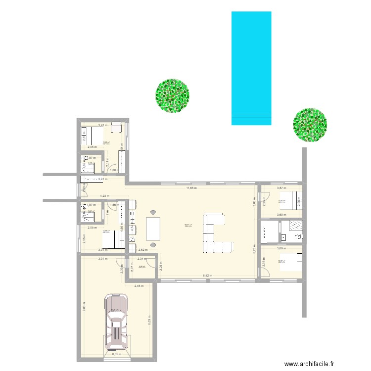 Moncorneil-Grazan V2. Plan de 9 pièces et 209 m2