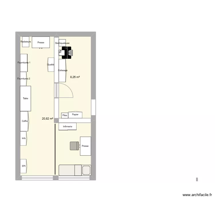 Salle des fournitures. Plan de 2 Pièces et 29 m²
