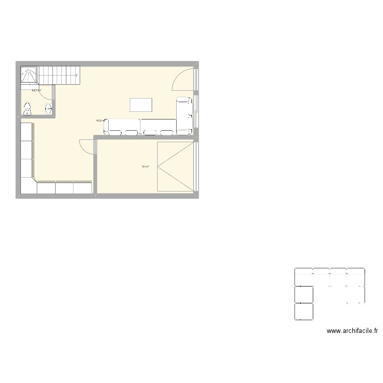 Plan maroc 2. Plan de 3 pièces et 64 m2